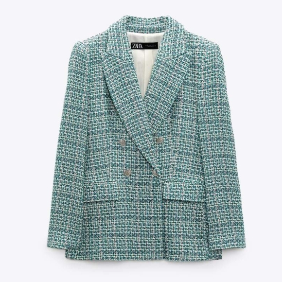 Zara textured tweed double breasted blazer size S - Picture 5 of 14
